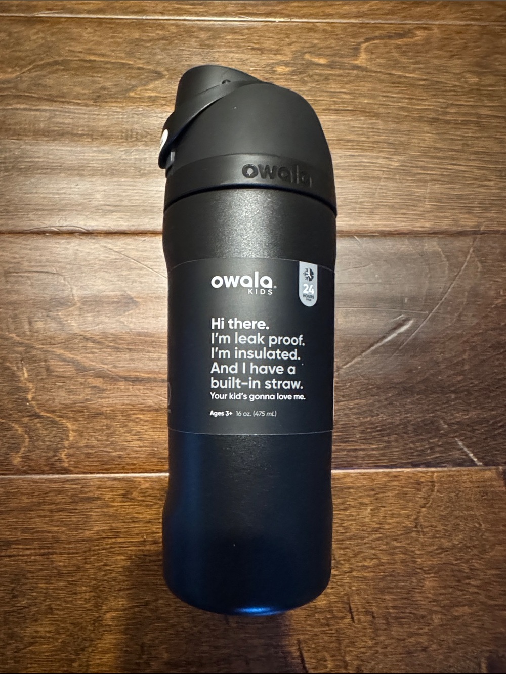 Owala Kids 16oz Insulated Leak-Proof Straw Bottle - Black on Black